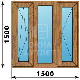 Трехстворчатое окно из лиственницы 1500×1500 ПO-Г-П ОА-47211