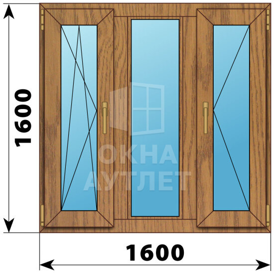 Трехстворчатое окно из лиственницы 1600×1600 ПO-Г-П ОА-46623