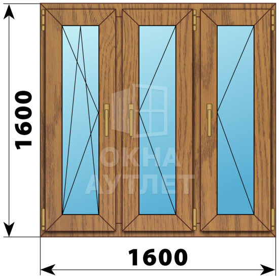Трехстворчатое окно из лиственницы 1600×1600 ПO-П-П ОА-50417