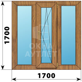 Трехстворчатое окно из лиственницы 1700×1700 Г-ПО-Г ОА-47088