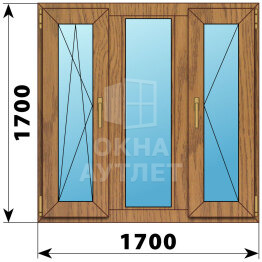 Трехстворчатое окно из лиственницы 1700×1700 ПO-Г-П ОА-47163