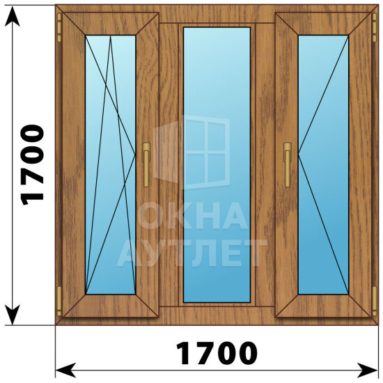 Трехстворчатое окно из лиственницы 1700×1700 ПO-Г-П ОА-47163
