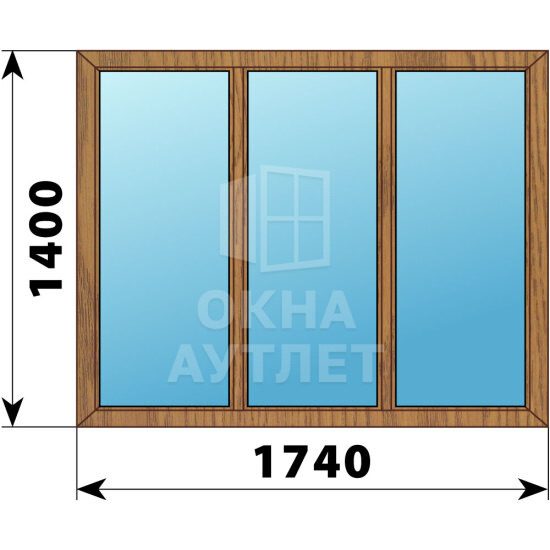 Трехстворчатое окно из лиственницы 1740×1400 Г-Г-Г ОА-46470