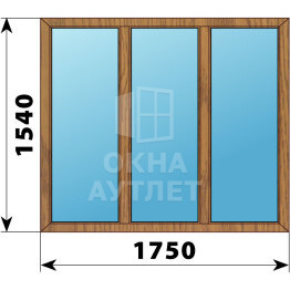 Трехстворчатое окно из лиственницы 1750×1540 Г-Г-Г ОА-46191