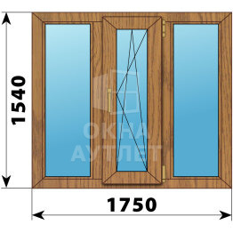Трехстворчатое окно из лиственницы 1750×1540 Г-ПО-Г ОА-46926