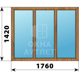 Трехстворчатое окно из лиственницы 1760×1420 Г-Г-Г ОА-49955