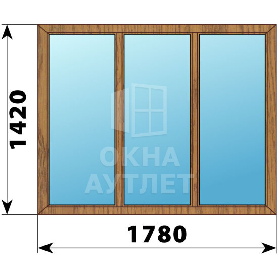 Трехстворчатое окно из лиственницы 1780×1420 Г-Г-Г ОА-50054