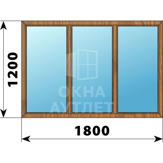 Трехстворчатое окно из лиственницы 1800×1200 Г-Г-Г ОА-46005
