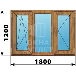 Трехстворчатое окно из лиственницы 1800×1200 ПO-Г-П ОА-50444