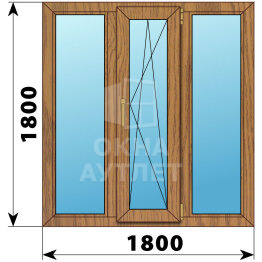 Трехстворчатое окно из лиственницы 1800×1800 Г-ПО-Г ОА-50591