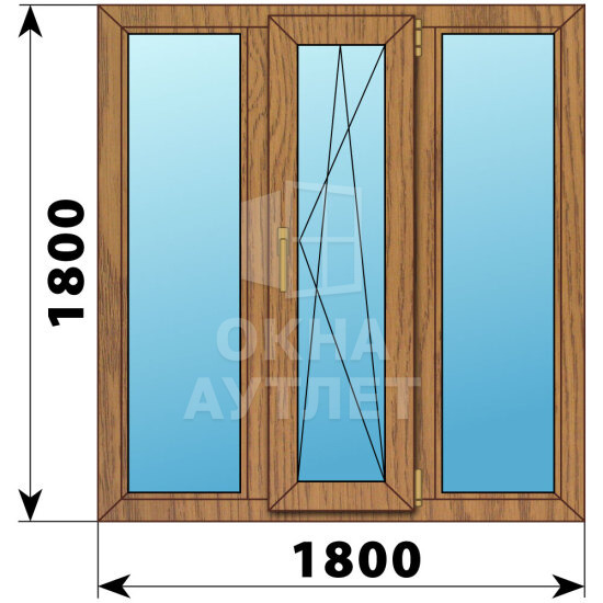 Трехстворчатое окно из лиственницы 1800×1800 Г-ПО-Г ОА-50591