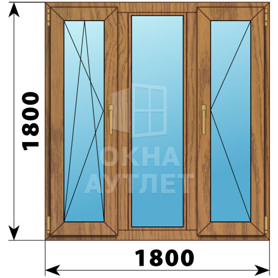 Трехстворчатое окно из лиственницы 1800×1800 ПO-Г-П ОА-47097