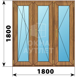 Трехстворчатое окно из лиственницы 1800×1800 ПO-П-П ОА-47499
