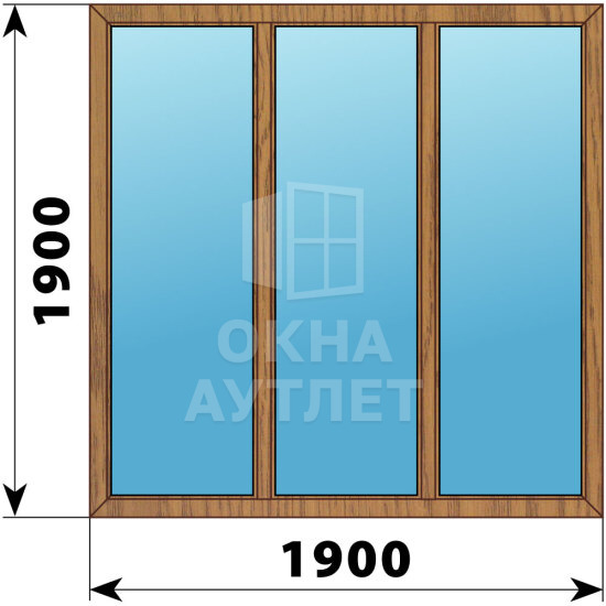Трехстворчатое окно из лиственницы 1900×1900 Г-Г-Г ОА-46305