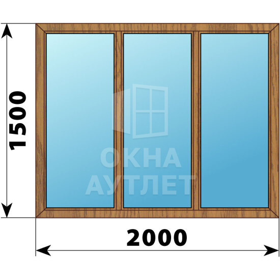 Трехстворчатое окно из лиственницы 2000×1500 Г-Г-Г ОА-45738