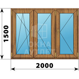 Трехстворчатое окно из лиственницы 2000×1500 ПO-П-П ОА-47232