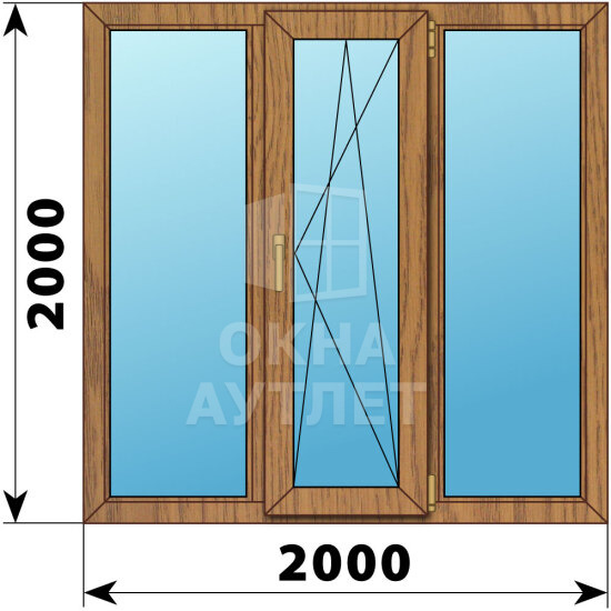 Трехстворчатое окно из лиственницы 2000×2000 Г-ПО-Г ОА-47607