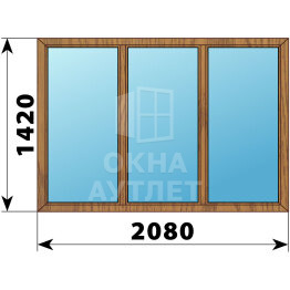 Трехстворчатое окно из лиственницы 2080×1420 Г-Г-Г ОА-50243