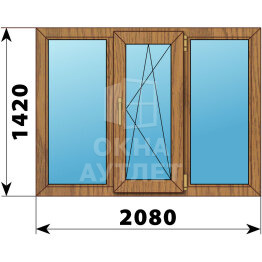 Трехстворчатое окно из лиственницы 2080×1420 Г-ПО-Г ОА-47001