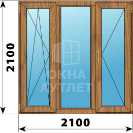 Трехстворчатое окно из лиственницы 2100×2100 ПO-Г-П ОА-47892