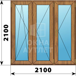 Трехстворчатое окно из лиственницы 2100×2100 ПO-П-П ОА-51227