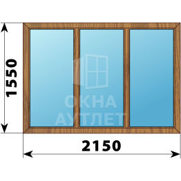 Трехстворчатое окно из лиственницы 2150×1550 Г-Г-Г ОА-47121