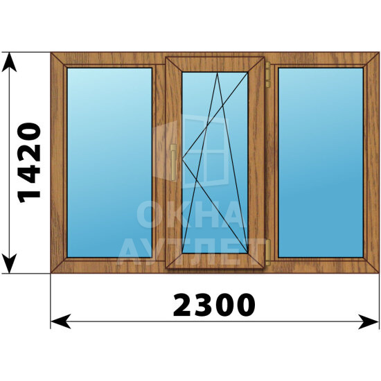 Трехстворчатое окно из лиственницы 2300×1420 Г-ПО-Г ОА-47148