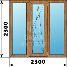 Трехстворчатое окно из лиственницы 2300×2300 Г-ПО-Г ОА-51131