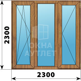 Трехстворчатое окно из лиственницы 2300×2300 ПO-Г-П ОА-48450