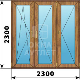 Трехстворчатое окно из лиственницы 2300×2300 ПO-П-П ОА-48720