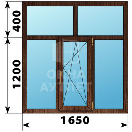 Трехстворчатое окно с глухой фрамугой из дуба 1650×1700 Г-ПО-Г ОА-51164