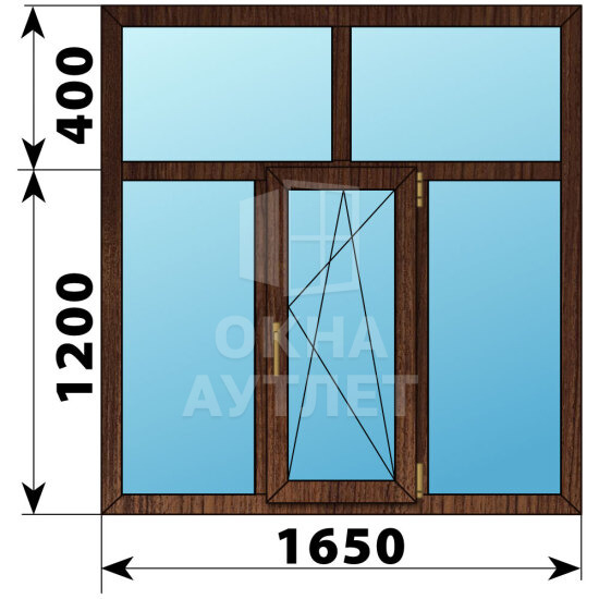Трехстворчатое окно с глухой фрамугой из дуба 1650×1700 Г-ПО-Г ОА-51164