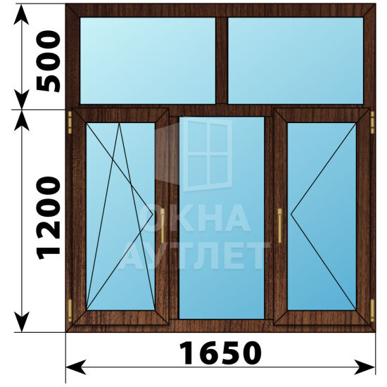 Трехстворчатое окно с глухой фрамугой из дуба 1650×1700 ПО-Г-П ОА-51380