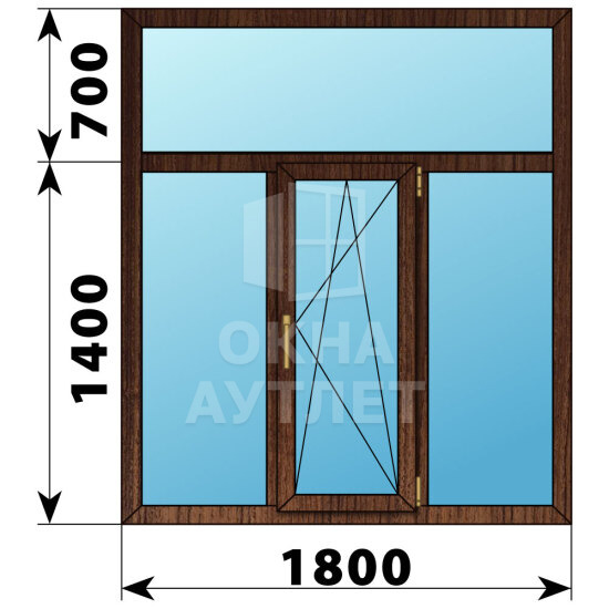 Трехстворчатое окно с глухой фрамугой из дуба 1800×2100 Г-ПО-Г ОА-48222