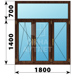 Трехстворчатое окно с глухой фрамугой из дуба 1800×2100 ПО-П-П ОА-48854