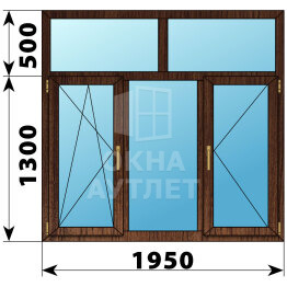 Трехстворчатое окно с глухой фрамугой из дуба 1950×1800 ПО-Г-П ОА-48783