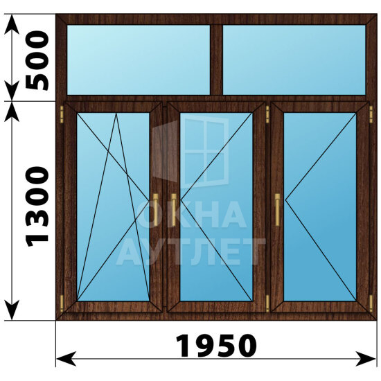 Трехстворчатое окно с глухой фрамугой из дуба 1950×1800 ПО-П-П ОА-48920