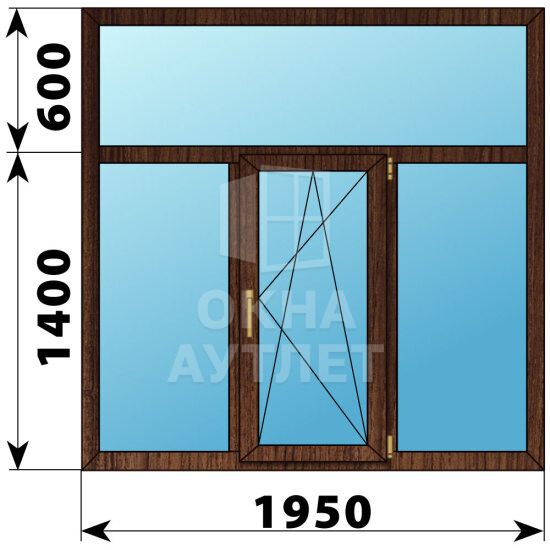 Трехстворчатое окно с глухой фрамугой из дуба 1950×2000 Г-ПО-Г ОА-48318