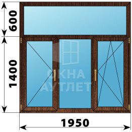 Трехстворчатое окно с глухой фрамугой из дуба 1950×2000 П-Г-ПО ОА-48747