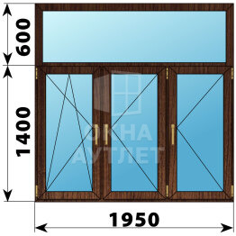Трехстворчатое окно с глухой фрамугой из дуба 1950×2000 ПО-П-П ОА-48881