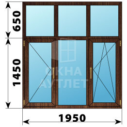 Трехстворчатое окно с глухой фрамугой из дуба 1950×2100 П-Г-ПО ОА-48896