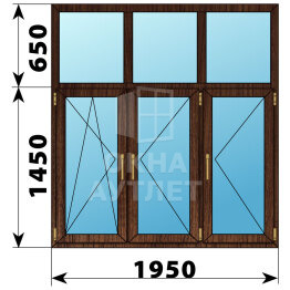 Трехстворчатое окно с глухой фрамугой из дуба 1950×2100 ПО-П-П ОА-48986