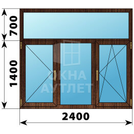 Трехстворчатое окно с глухой фрамугой из дуба 2400×2100 П-Г-ПО ОА-49025
