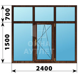 Трехстворчатое окно с глухой фрамугой из дуба 2400×2200 Г-ПО-Г ОА-48965