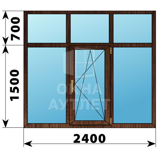 Трехстворчатое окно с глухой фрамугой из дуба 2400×2200 Г-ПО-Г ОА-48965