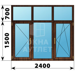 Трехстворчатое окно с глухой фрамугой из дуба 2400×2200 П-Г-ПО ОА-49055