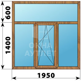 Трехстворчатое окно с глухой фрамугой из лиственницы 1950×2000 Г-ПО-Г ОА-47385