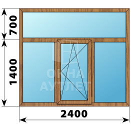 Трехстворчатое окно с глухой фрамугой из лиственницы 2400×2100 Г-ПО-Г ОА-48051