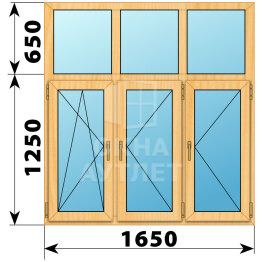 Трехстворчатое окно с глухой фрамугой из сосны 1650×1900 ПО-П-П ОА-43009
