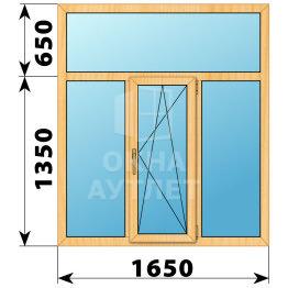 Трехстворчатое окно с глухой фрамугой из сосны 1650×2000 Г-ПО-Г ОА-42616